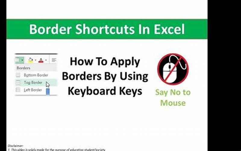 Excel 2013 Border Shortcut Keys