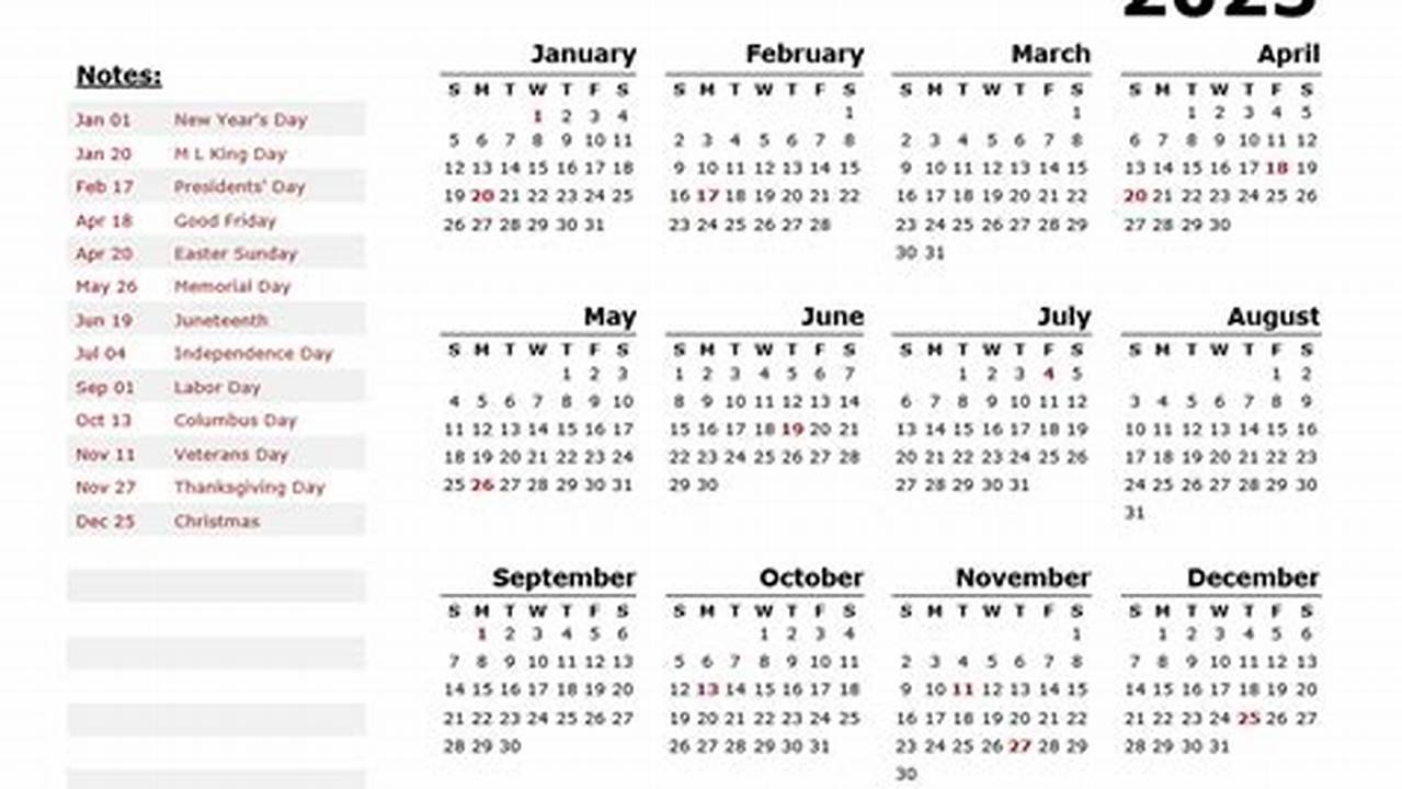 Excel 2025 Calendar Template
