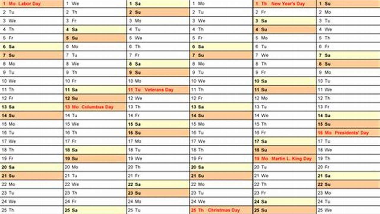 Excel Academic Calendar Template