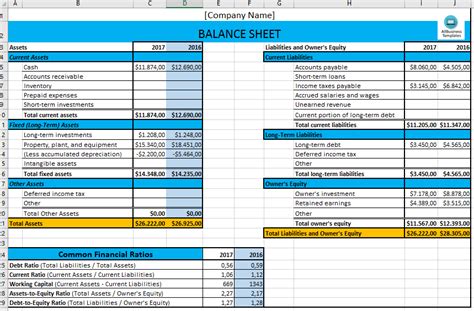 Excel Balance Sheet Template Free