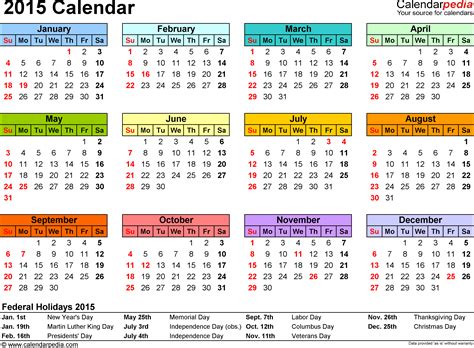 Excel Calendar 2015 (UK) 16 printable templates (xlsx, free)