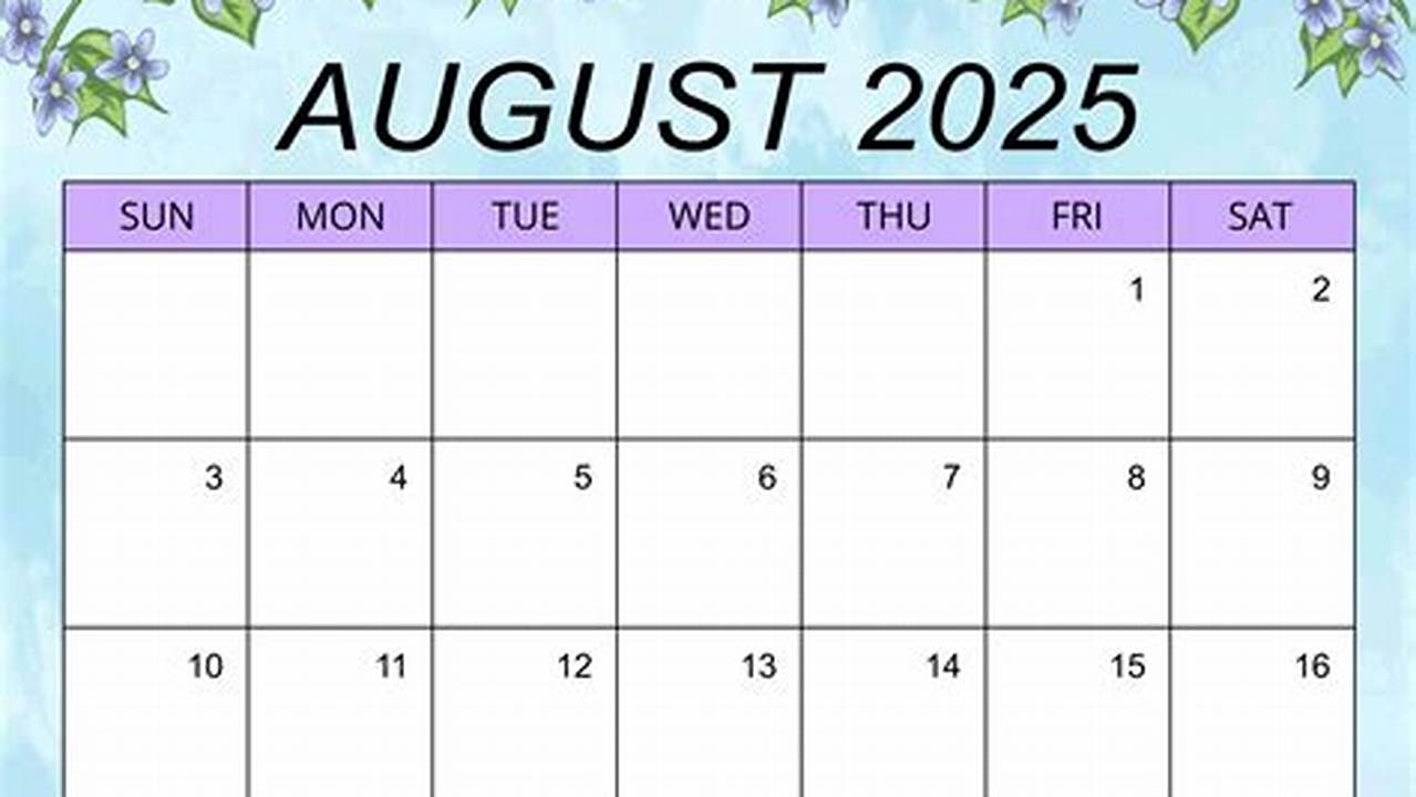 Excel Calendar August 2025