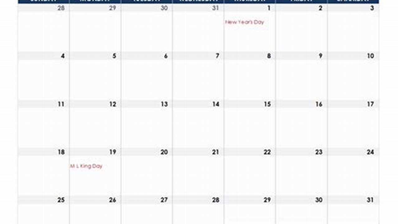 Excel Calendar Template 2026