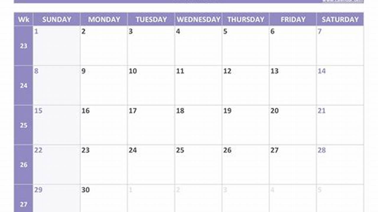 Excel June 2025 Calendar Week
