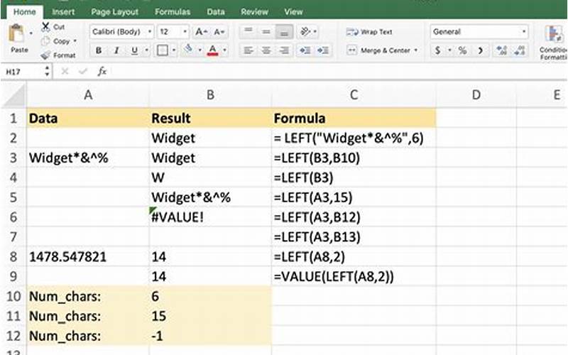 Excel Left Formula