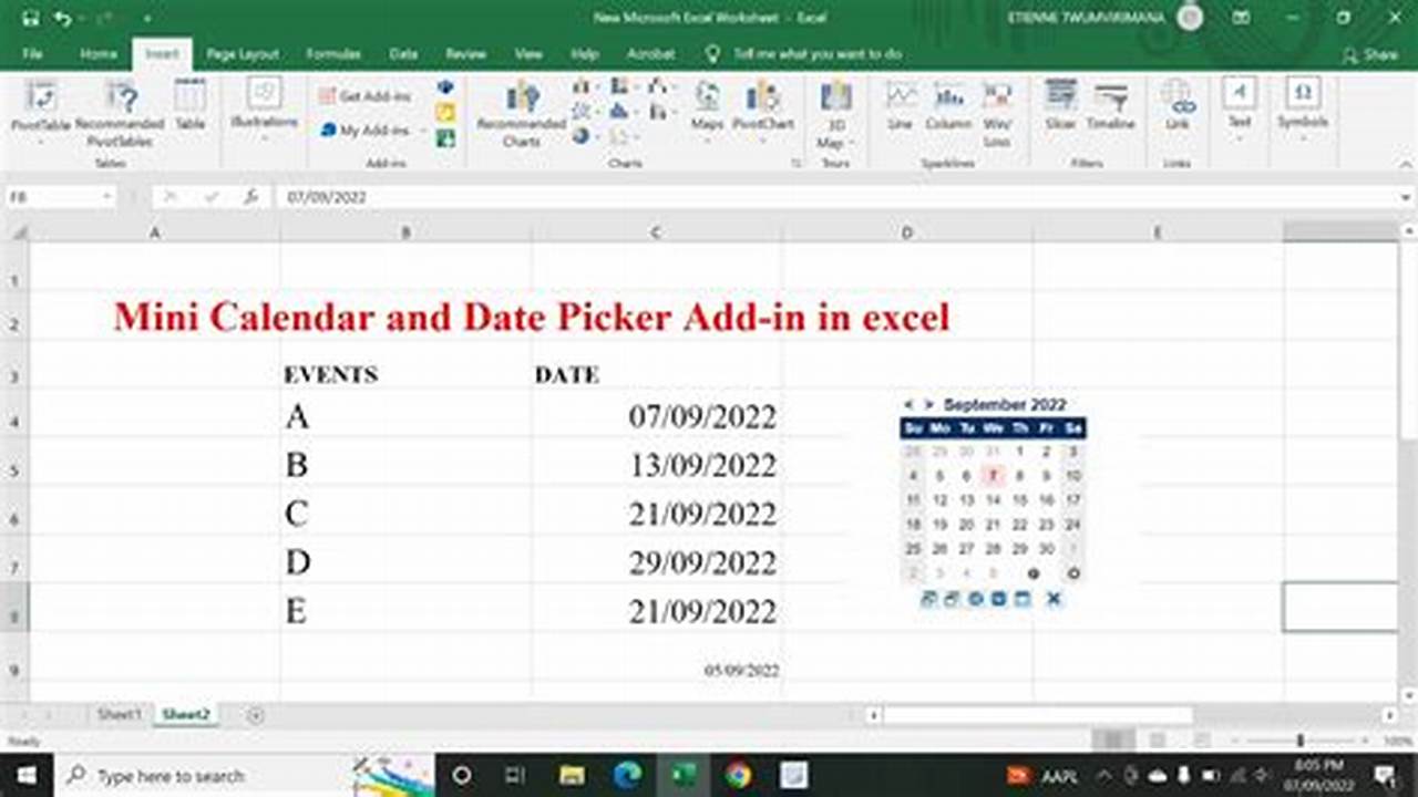 Excel Mini Calendar And Date Picker
