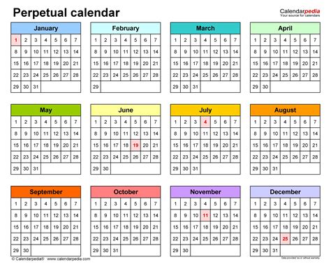 Excel Perpetual Calendar Template
