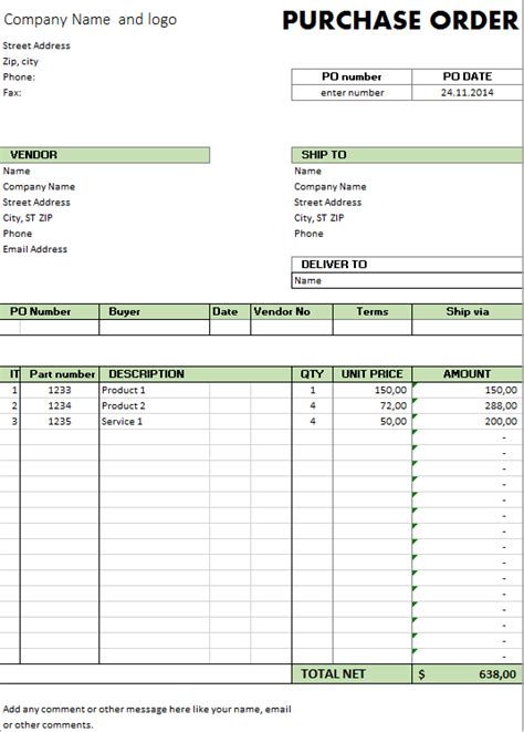 Excel Purchase Order Template