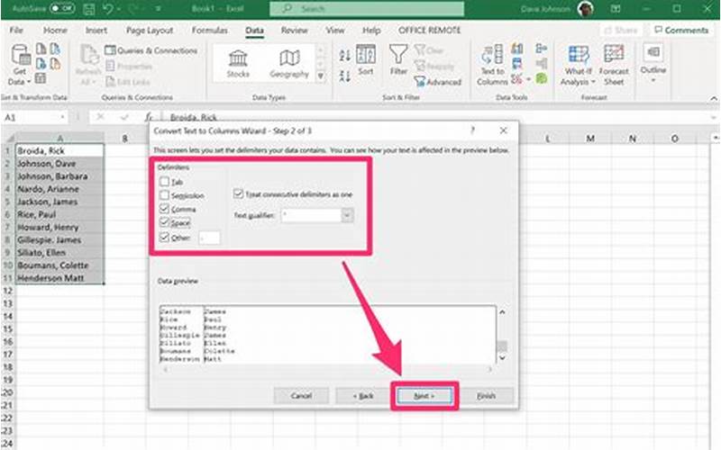 Excel Text To Columns Finish
