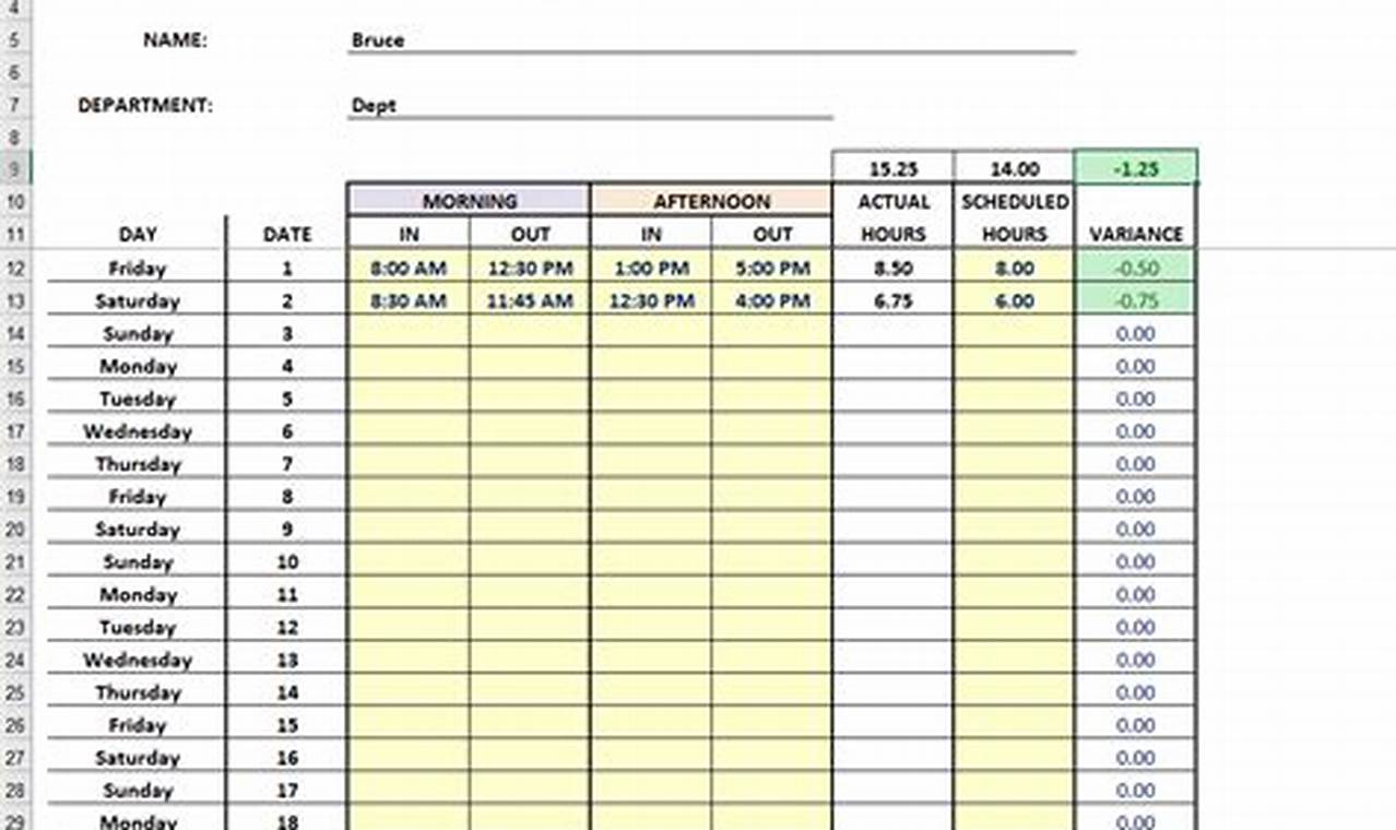 Excel Timesheet Template With Formulas