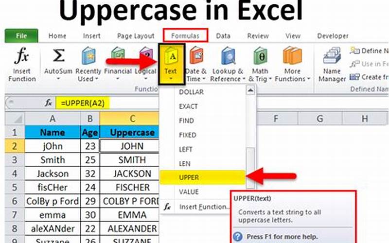Excel Uppercase Formula