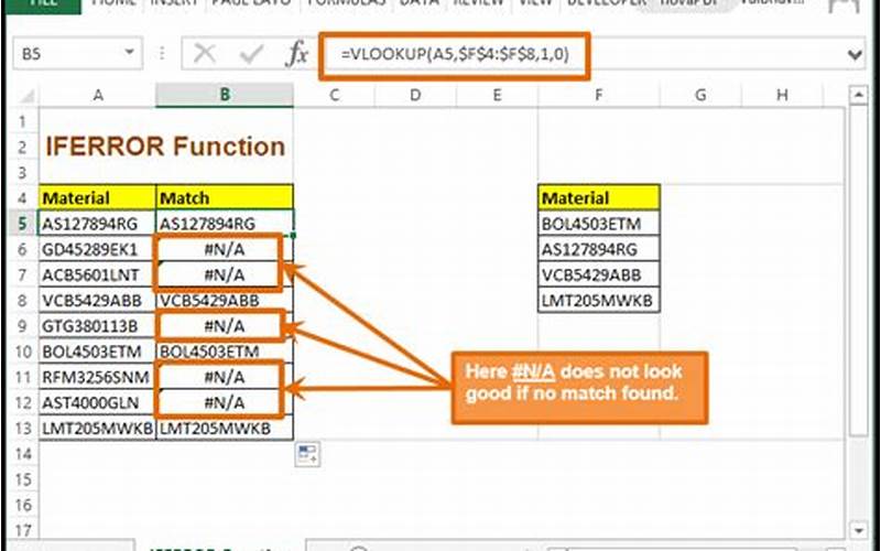 Excel Vlookup Error Message