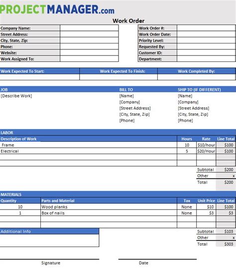 Work Order Template for Excel (Free Download) ProjectManager