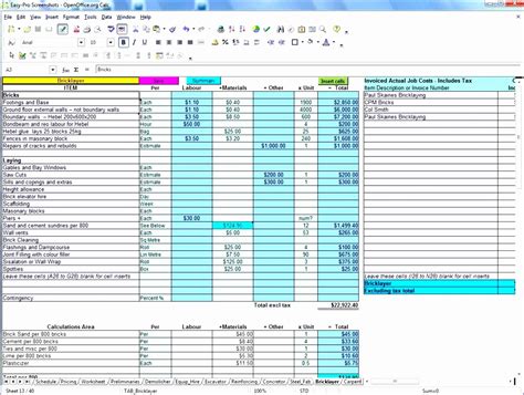 Job Costing Spreadsheet Excel —