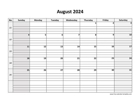 Excel 2024 August Calendar