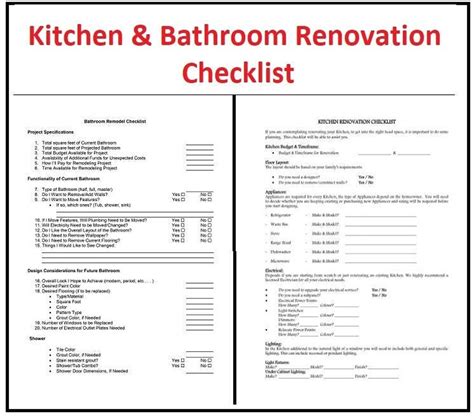 Excel Bathroom Remodel Checklist Template