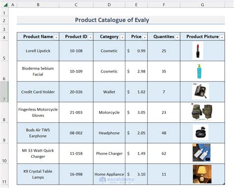 Excel Catalog With Pictures Template