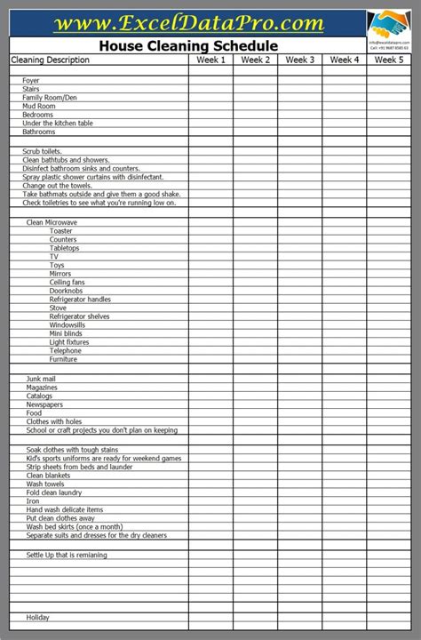 Excel Cleaning Schedule Template