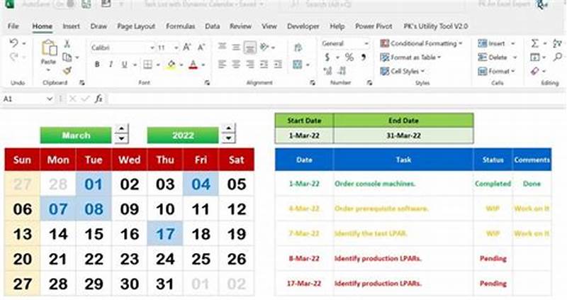 Excel Dynamic Calendar With Task List