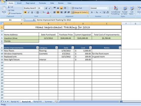 Excel Home Improvement Template