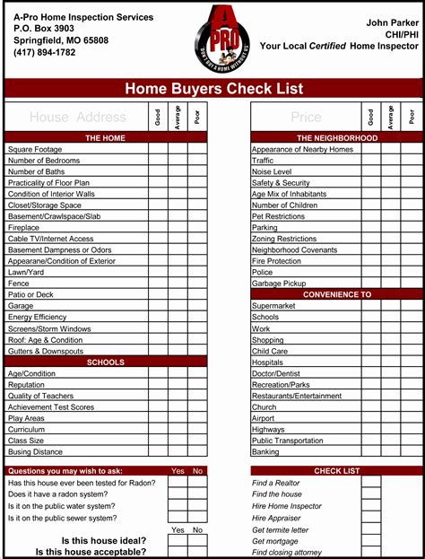 Excel Printable Home Inspection Checklist