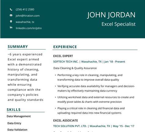 Excel Resume Sample