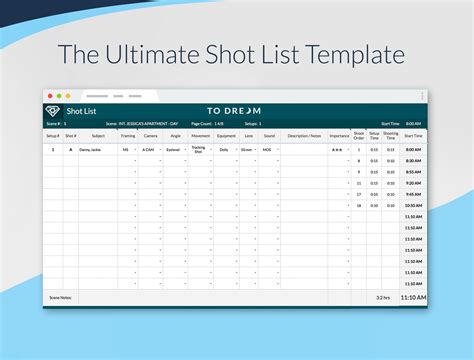 Excel Shot List Template
