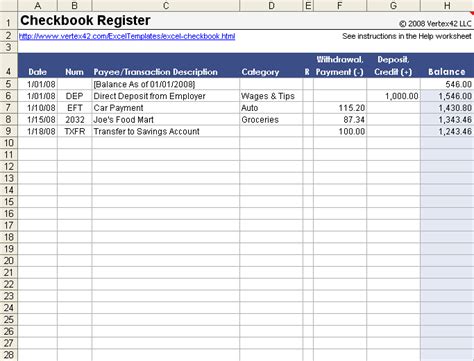 Excel Template Check Register
