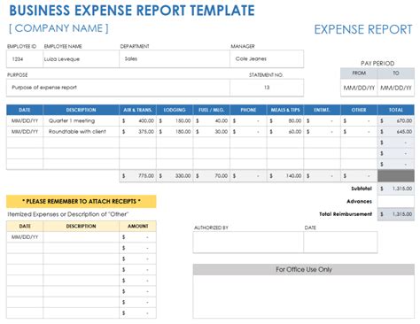 Excel Template Expense Report