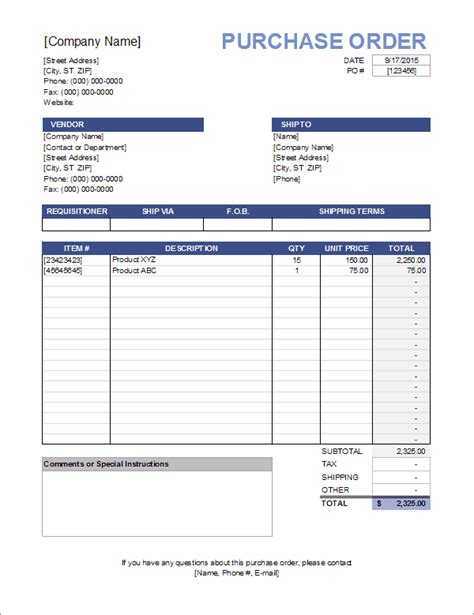 Microsoft Excel Templates Purchase Orders Free Programs, Utilities