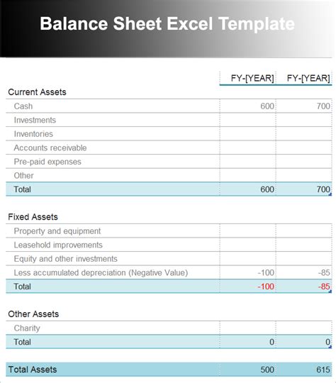 Balance Sheet Excel Template example Templates at