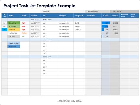 Free Project Task List Template (Excel, Word, PDF) Excel TMP