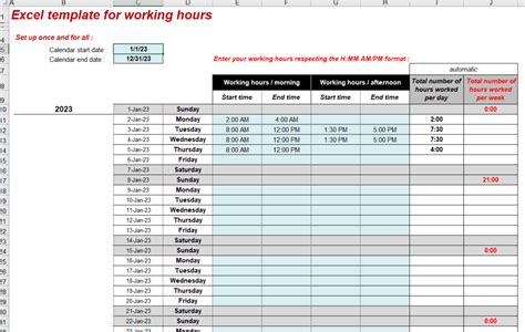 Excel Template to Control Hours Worked Download