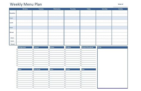 Excel Weekly Menu Template