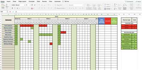 Image of an Excel spreadsheet with holiday dates