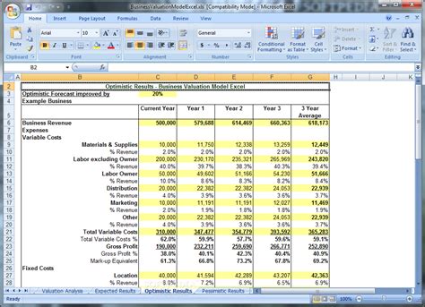 Business Valuation Template Excel Free Printable Templates