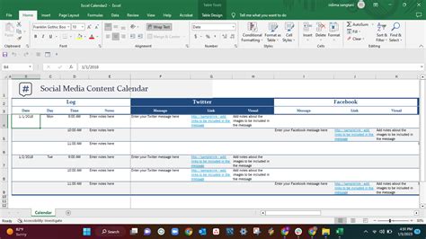 Content Calendar Excel Template Social Media Content Planner