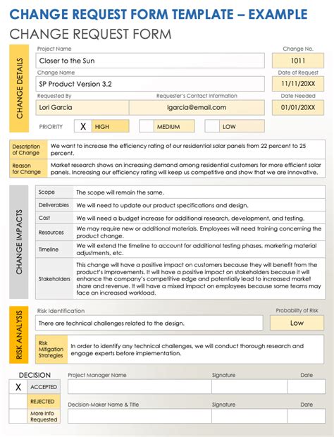 Change Request Form Template Change Request Form Excel