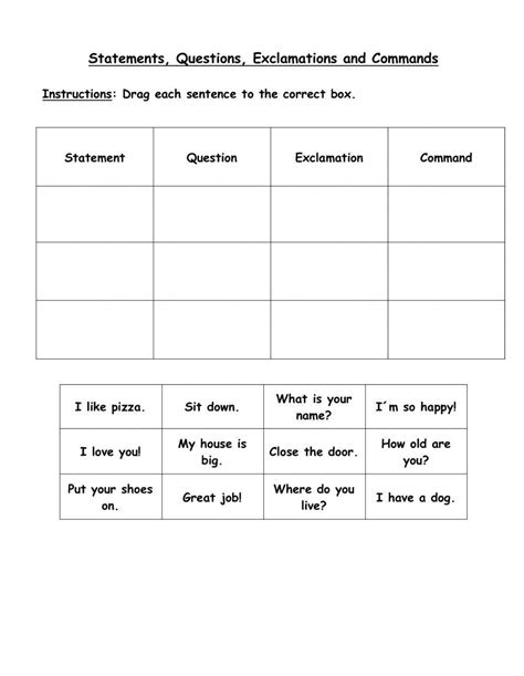 Exclamations And Commands Worksheets