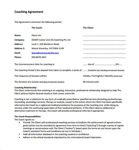 Executive Coaching Agreement Template