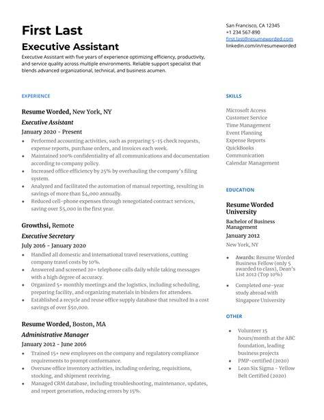 Executive Assistant Sample Resume