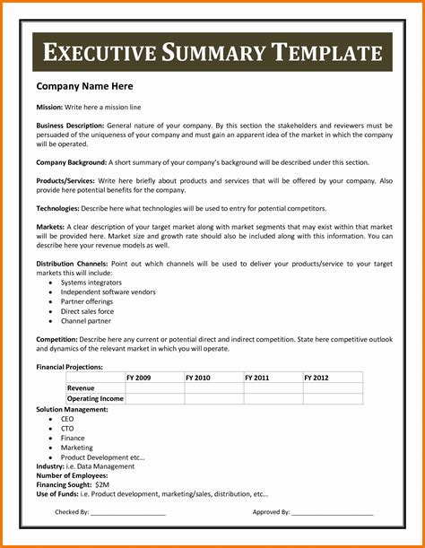 Executive Summary Template For Business Plan