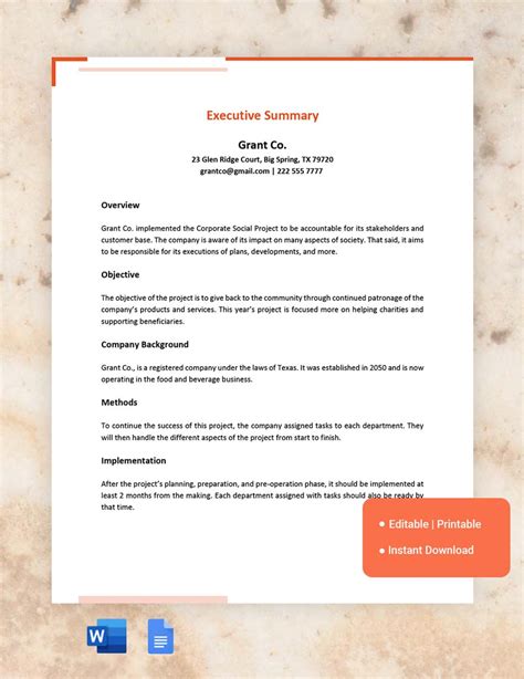 Executive Summary Template Google Docs