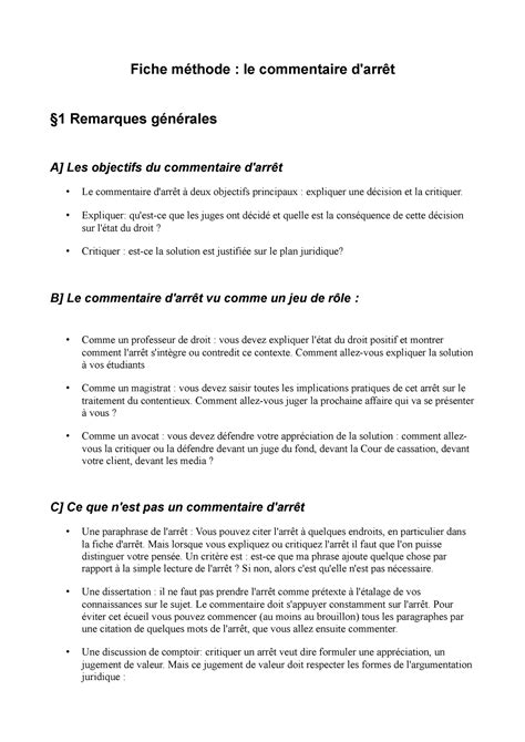 Exemple D Un Commentaire D Arrêt : Comprendre Le Commentaire D'arrêt