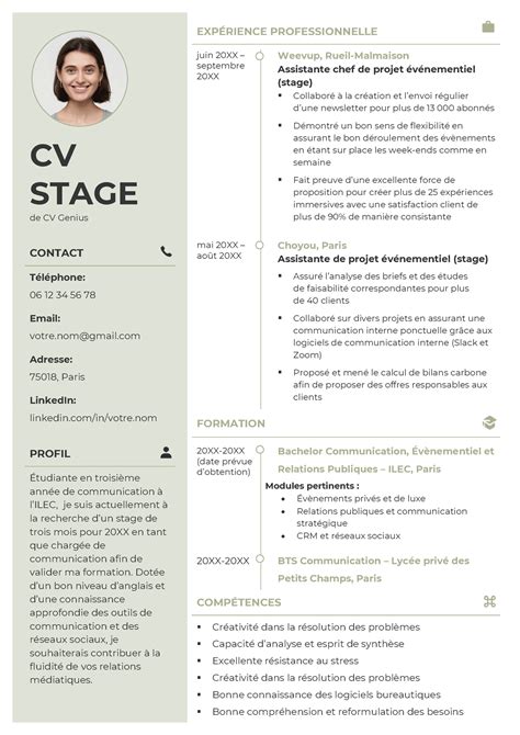 Exemple De Cv Pour Stage