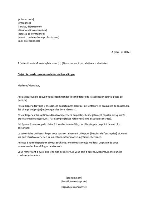 Exemple de lettre de recommandation