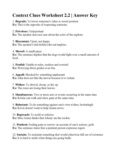 Exercise 2 Context Clues Worksheet Answers