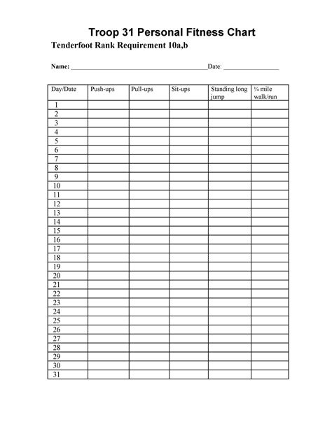 Exercise Chart Printable