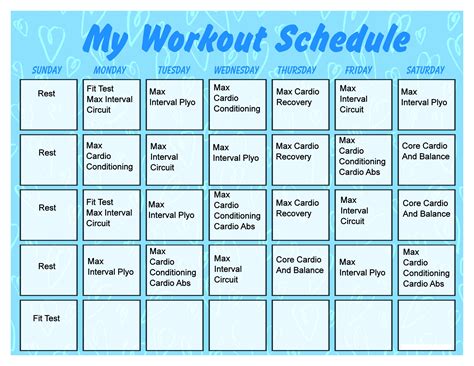 Exercise Workout Schedule Printable
