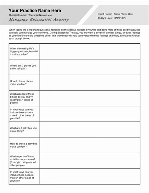Existential Therapy Worksheets